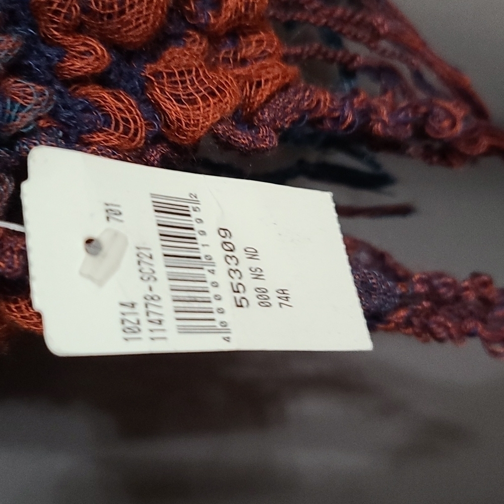 NWT Womens Patchwork Scarf Wrap 70x16 in. Navy Rust Teal Fringed - Picture 9 of 9